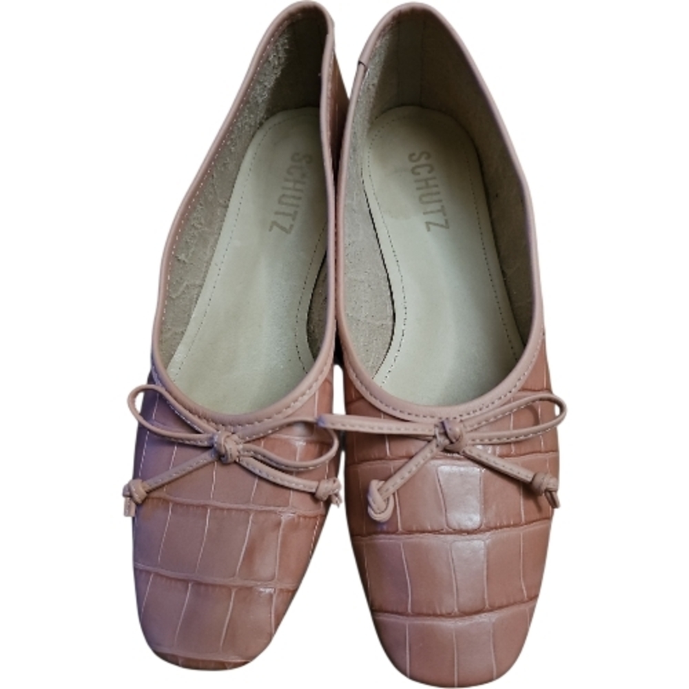 SCHUTZ ARISSA Women's Pink LEASTHER Croc-Embossed Loafers/Ballet flats